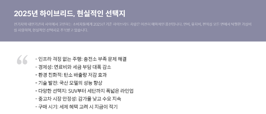 하이브리드 차량 구매 가이드 2025년 최신판 지금 사도 될까
