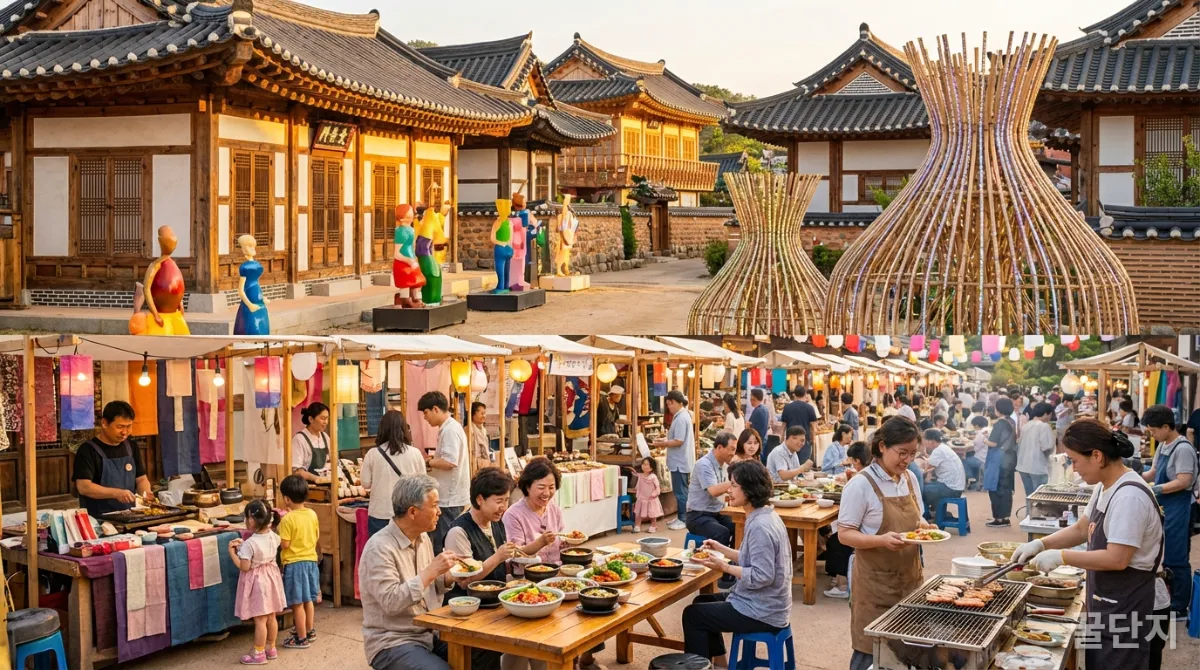 전북 완주의 로컬 푸드 마켓과 한옥 마을 풍경