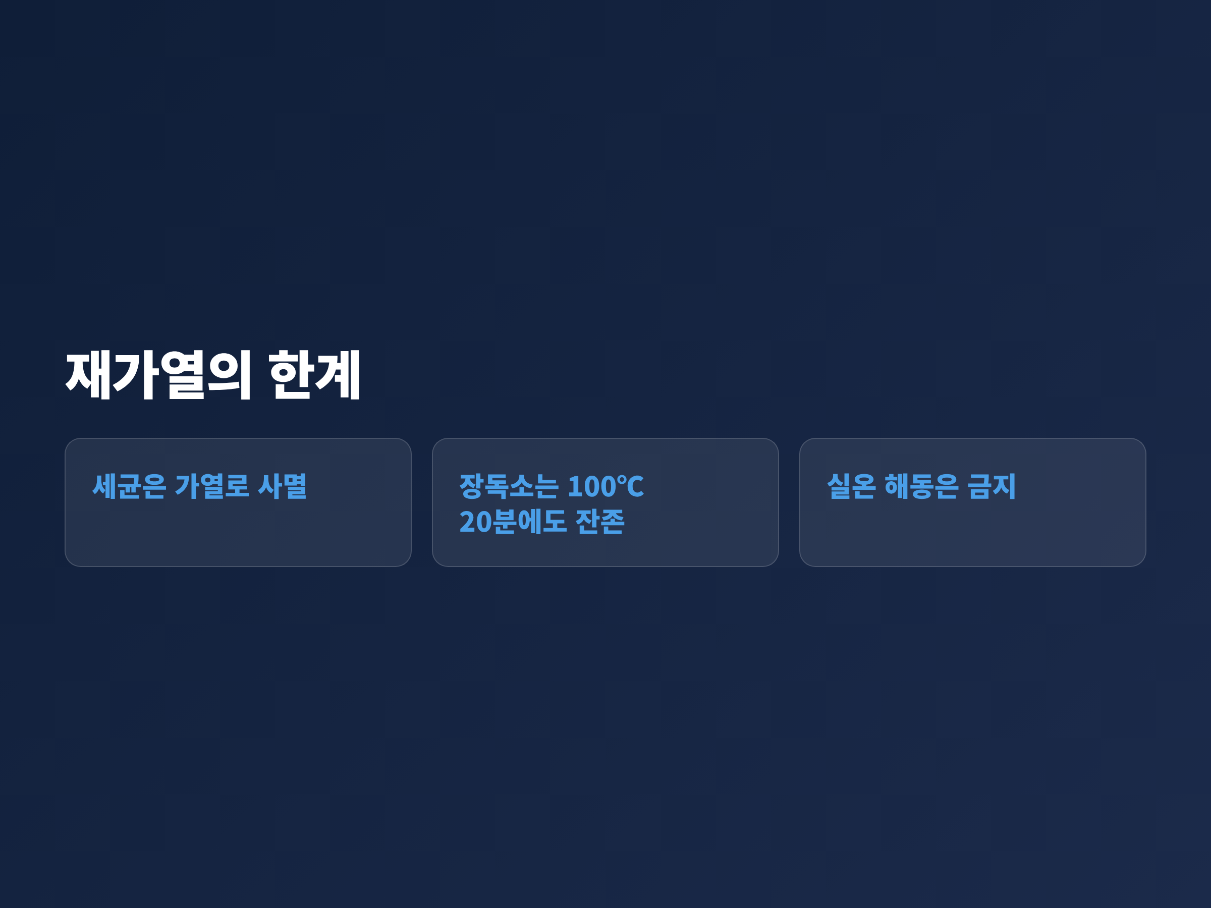 다시 끓여도 남는 독소와 실온 해동의 위험을 정리한 카드형 그래픽