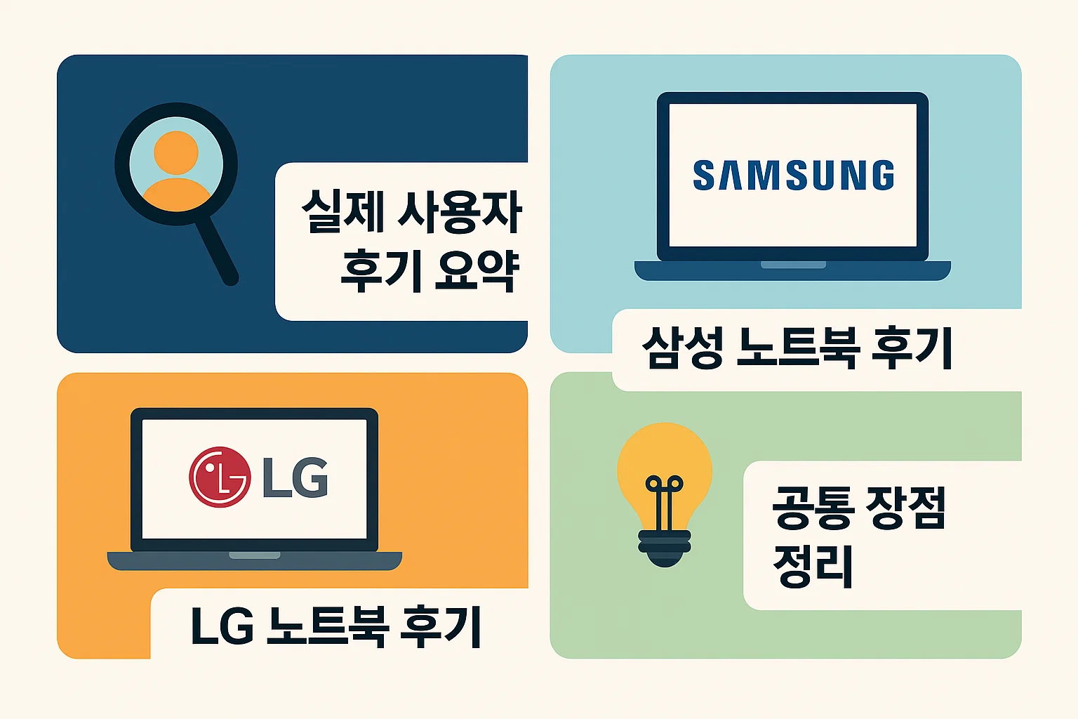 실제 구매자 후기와 평가를 바탕으로 브랜드별 장단점과 공통 장점을 정리한 2025년형 리뷰 인포그래픽.