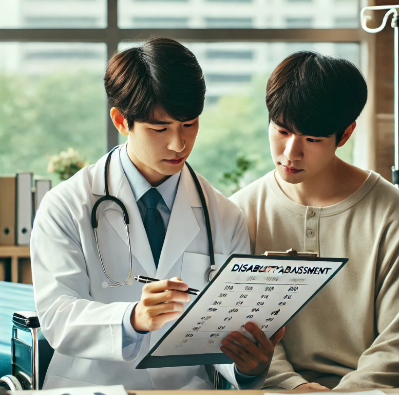 의사에게 장애 진단을 받는 모습