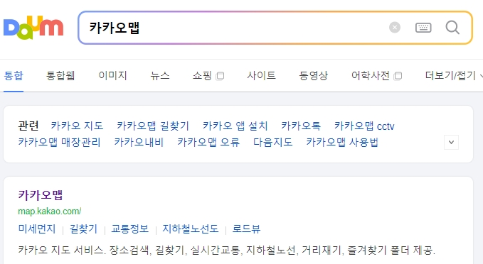 카카오맵 홈페이지 메인 검색창