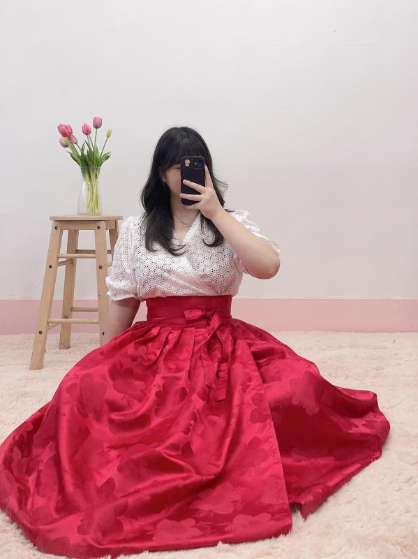 수수한 레드 쟈갸드 생활한복 허리치마 자체제작