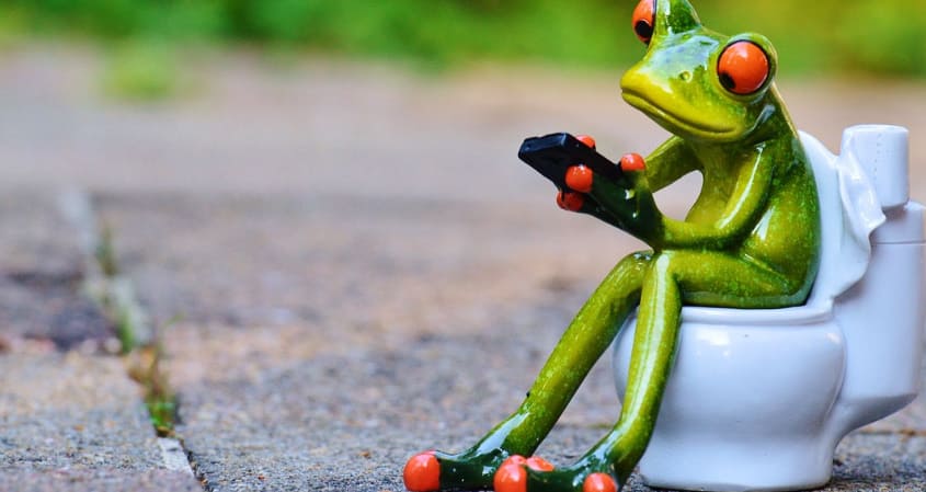 좌변기에 앉아서 책을 보변서 대변을 보는 모습