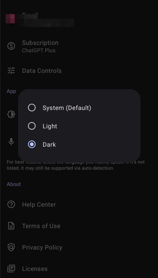 Dark 모드 선택