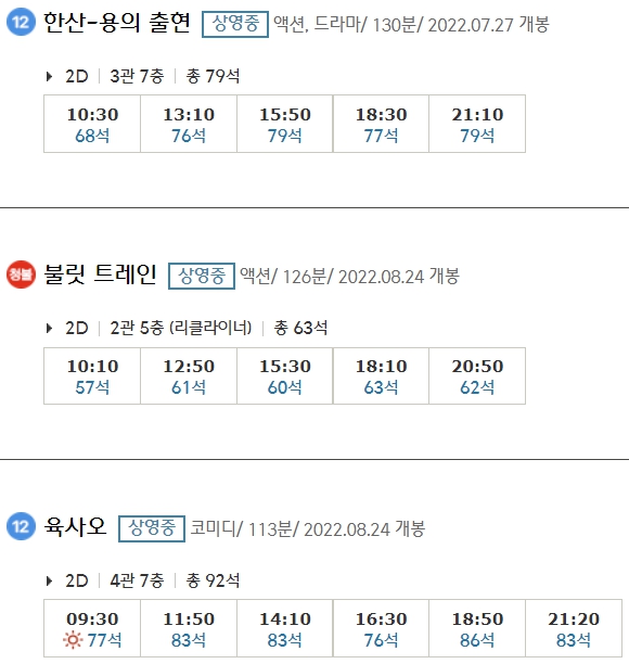 울산동구 CGV 상영시간표