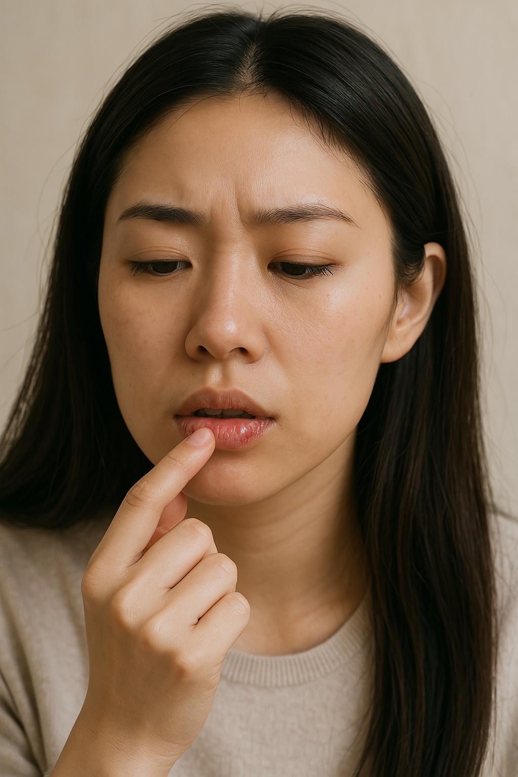 입술이 부르튼 여성