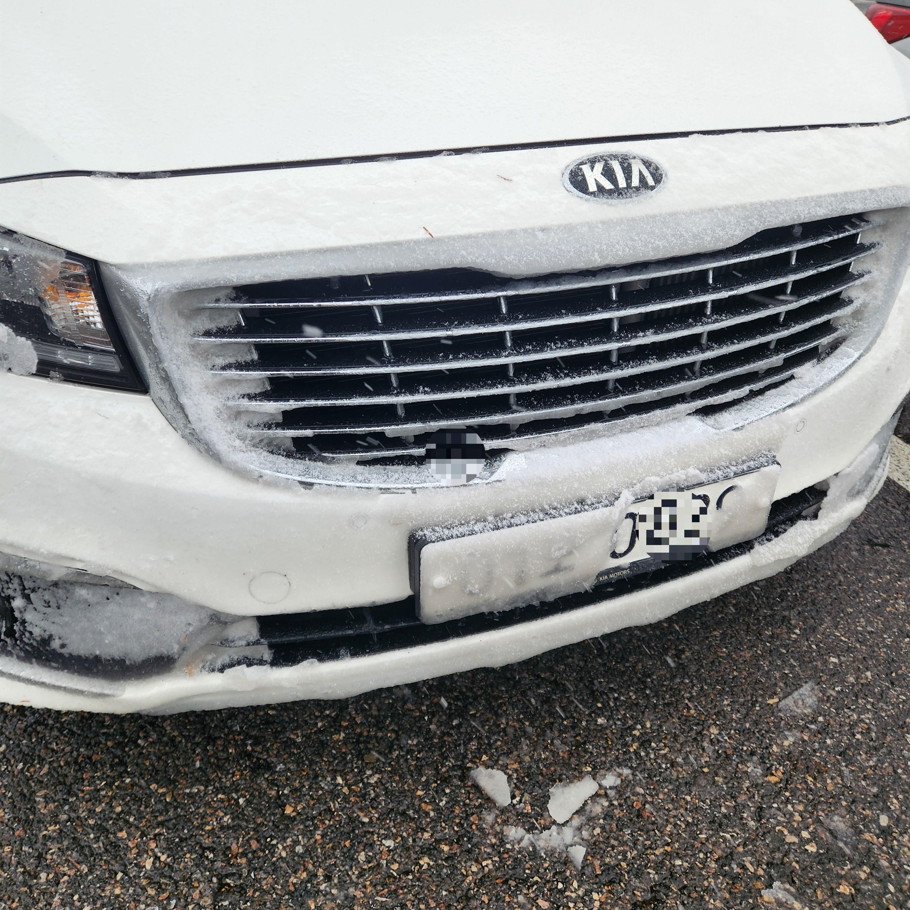 눈으로 가려진 번호판의 모습