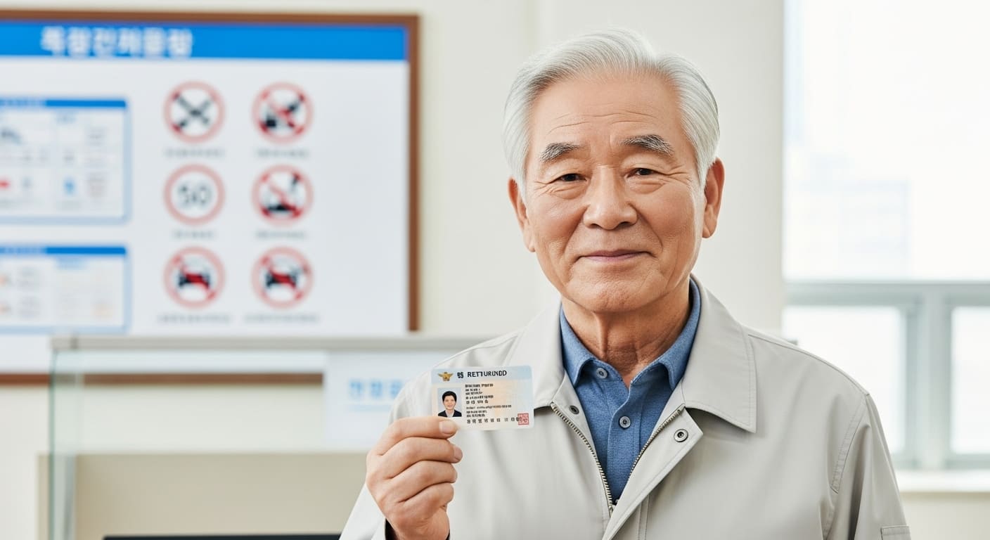경찰서 창구에서 면허 반납을 접수하는 모습