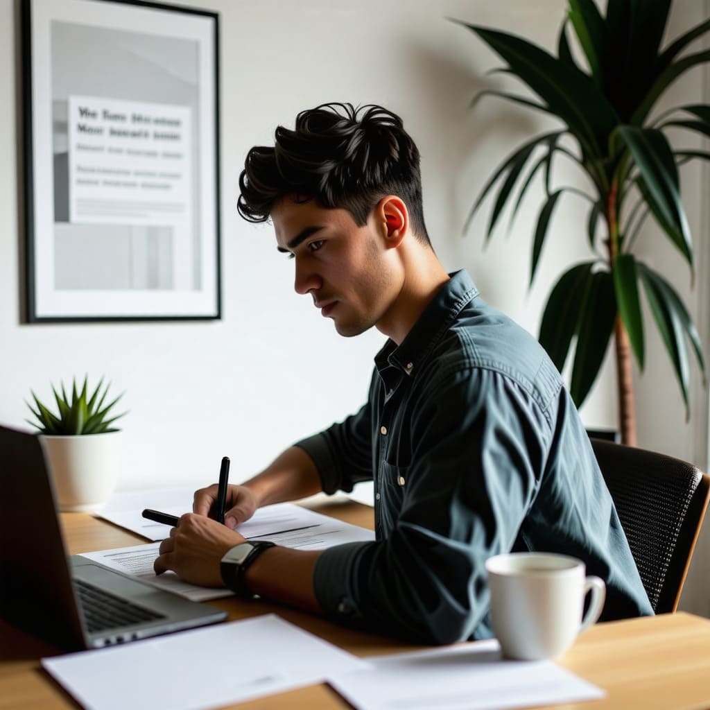 새로운 직업을 찾기 위해 이력서를 작성하는 모습.