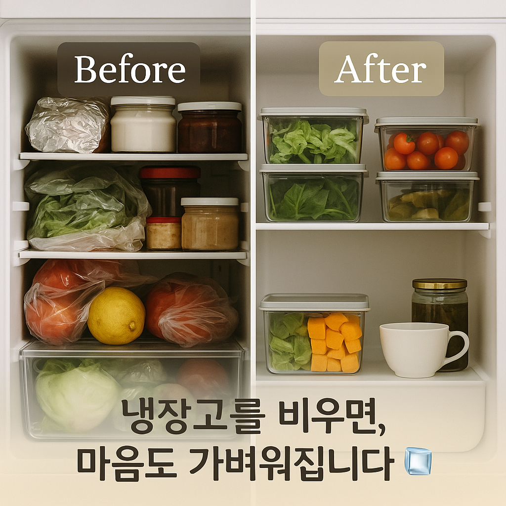 냉장고 정리 전후 사진