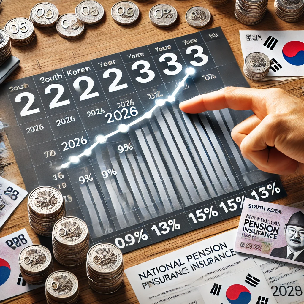 2026년부터 2033년까지 보험료율 인상 그래프와 달력