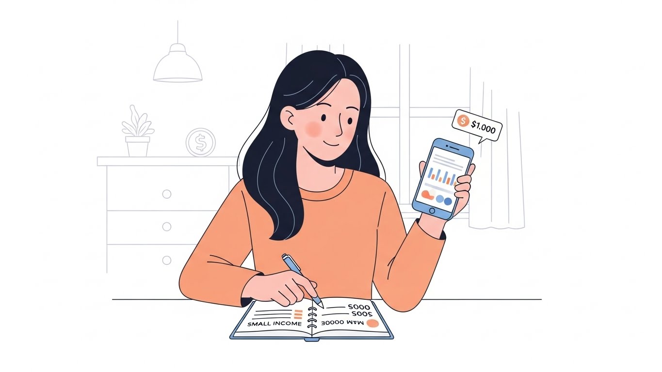 재택부업 알바 수익을 메모하며 정리하는 모습으로, 현실적인 기대치 설정이 필요합니다.