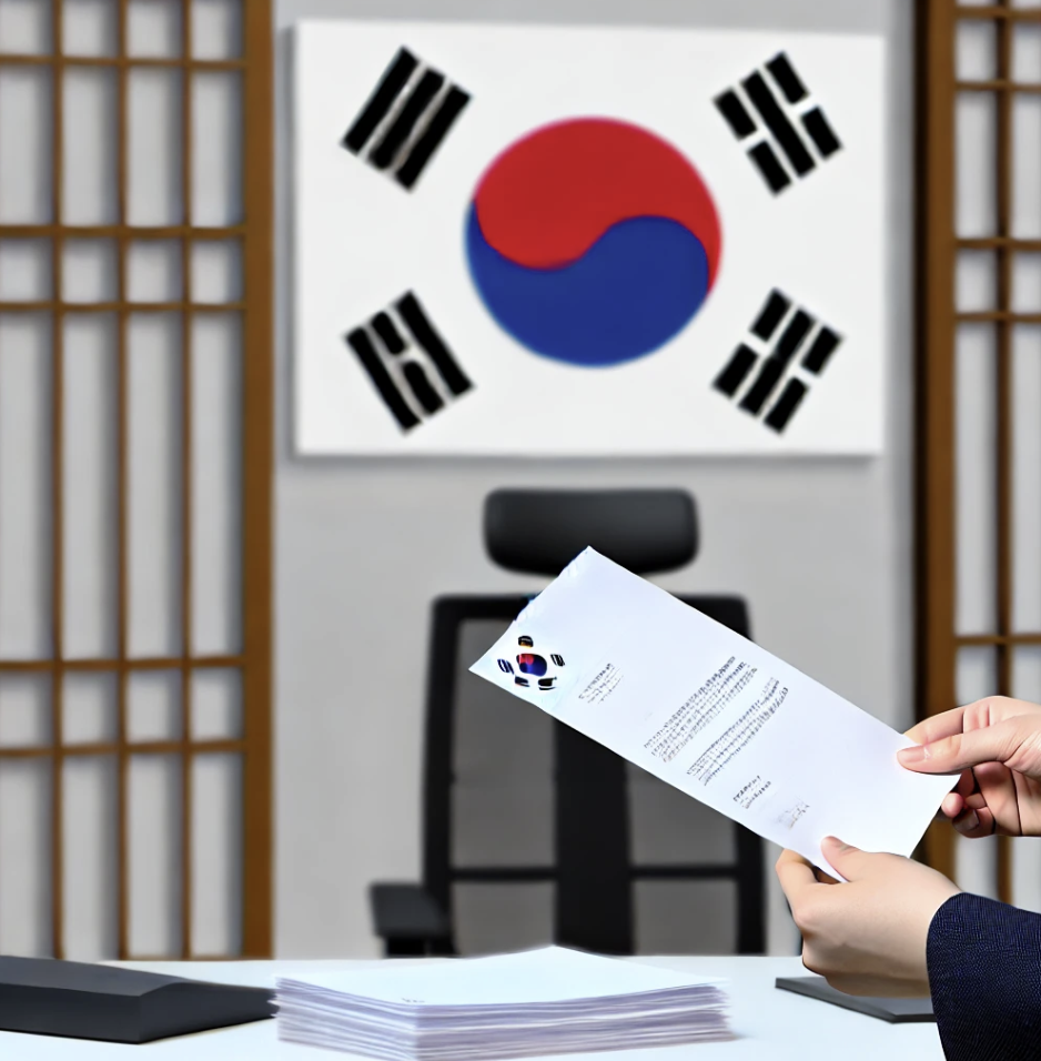 정부에서 문서를 받는 장면