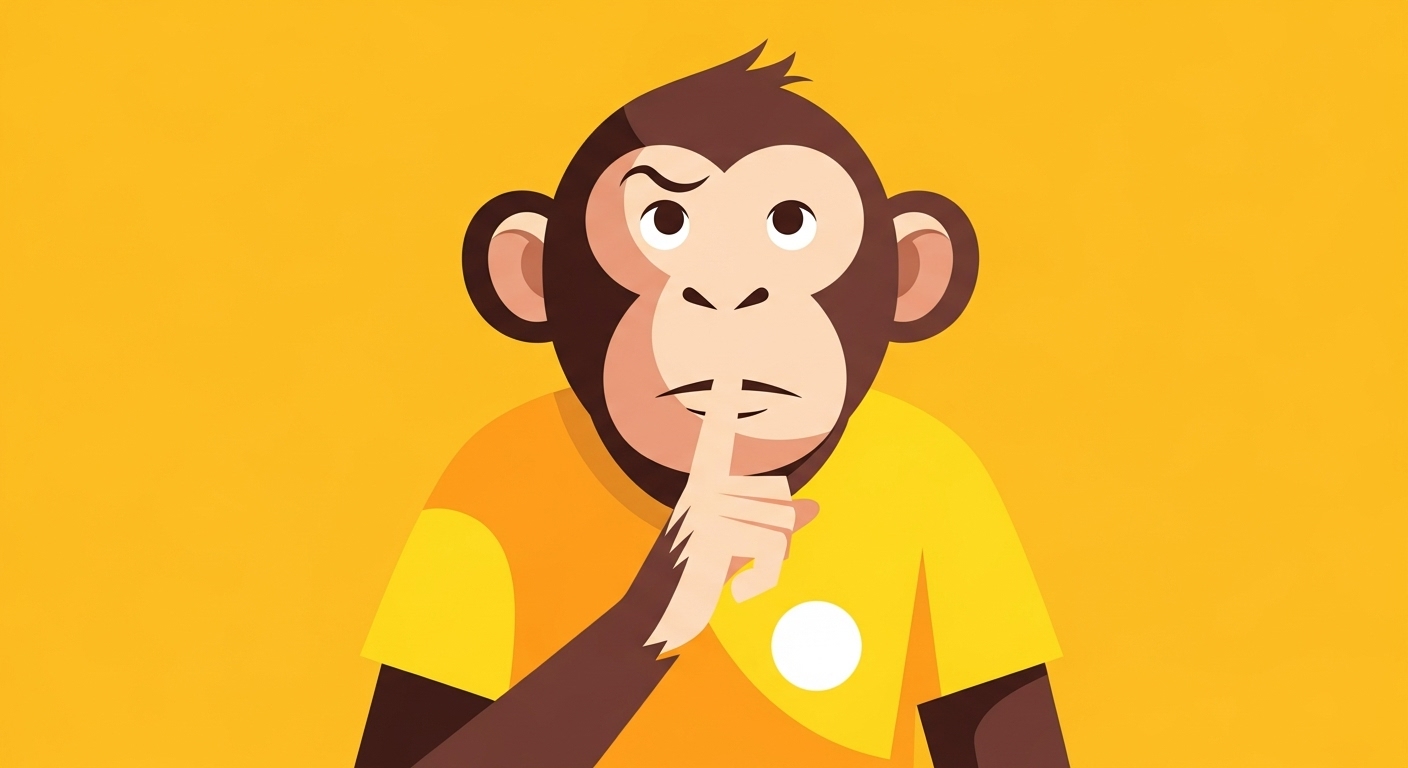 신중하게 말과 행동을 아끼며 지혜를 발휘하는 원숭이띠 캐릭터 일러스트