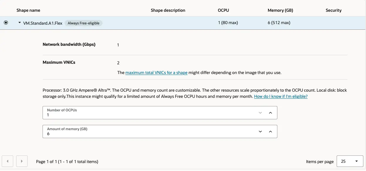 오라클 클라우드 - Compute - Create Instances - Basic Information - Image and shape - Shape - Ampere - VM.Standard.A1.Flex - Advanced