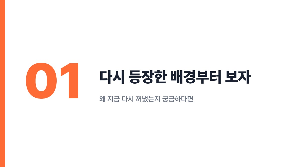 다시 등장한 배경부터 보자 &mdash; 왜 지금 다시 꺼냈는지 궁금하다면