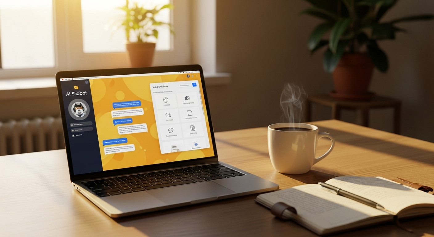 AI 협업툴을 활용하여 여유롭고 효율적으로 일하는 직장인의 책상 풍경