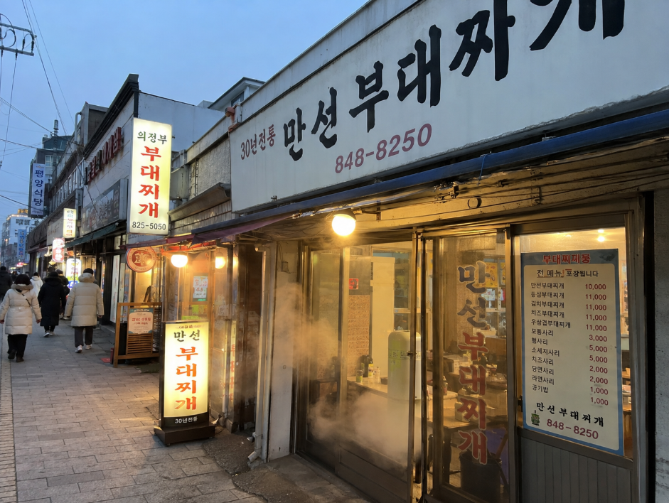 경기 의정부 부대찌개거리 식당가 거리 풍경