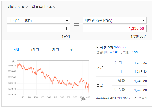 포털사이트 다음 환율정보