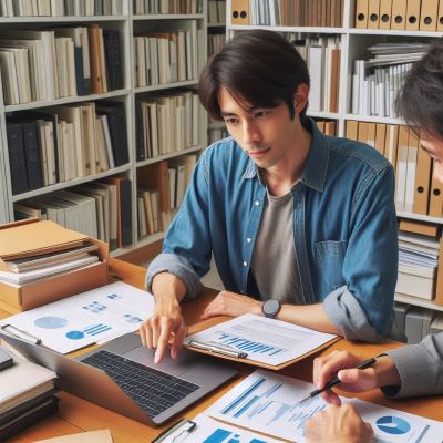 청년이 국학 관련 연구 프로젝트 보조 및 자료 정리를 하고 있다.