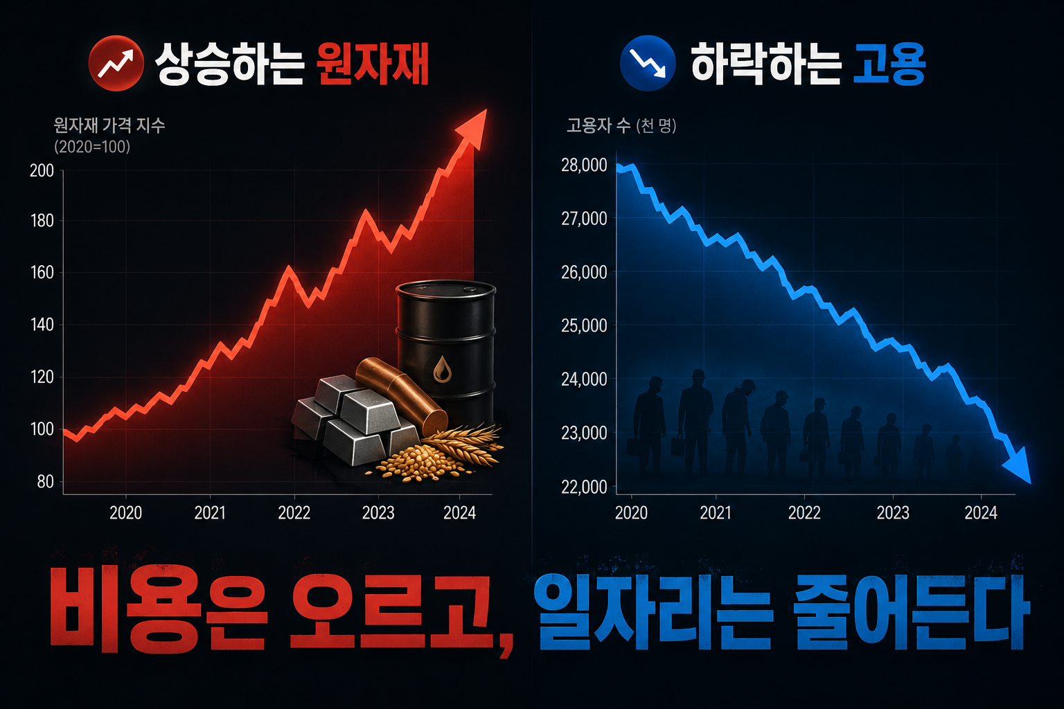 원자재 상승 중어드는 일자리 관련 이미지