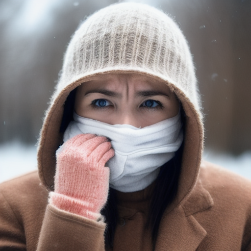 겨울날 코로나에 걸려 마스크에 쓴 여인
