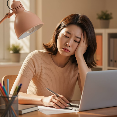 만성염증으로 힘들어하는 모습의 여성 1