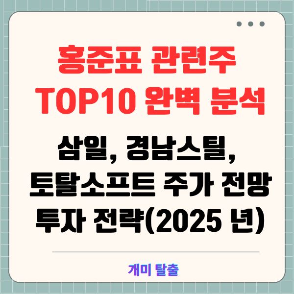 홍준표 관련주 TOP10 완벽 분석: 삼일, 경남스틸, 토탈소프트 주가 전망과 투자 전략(2025 년)
