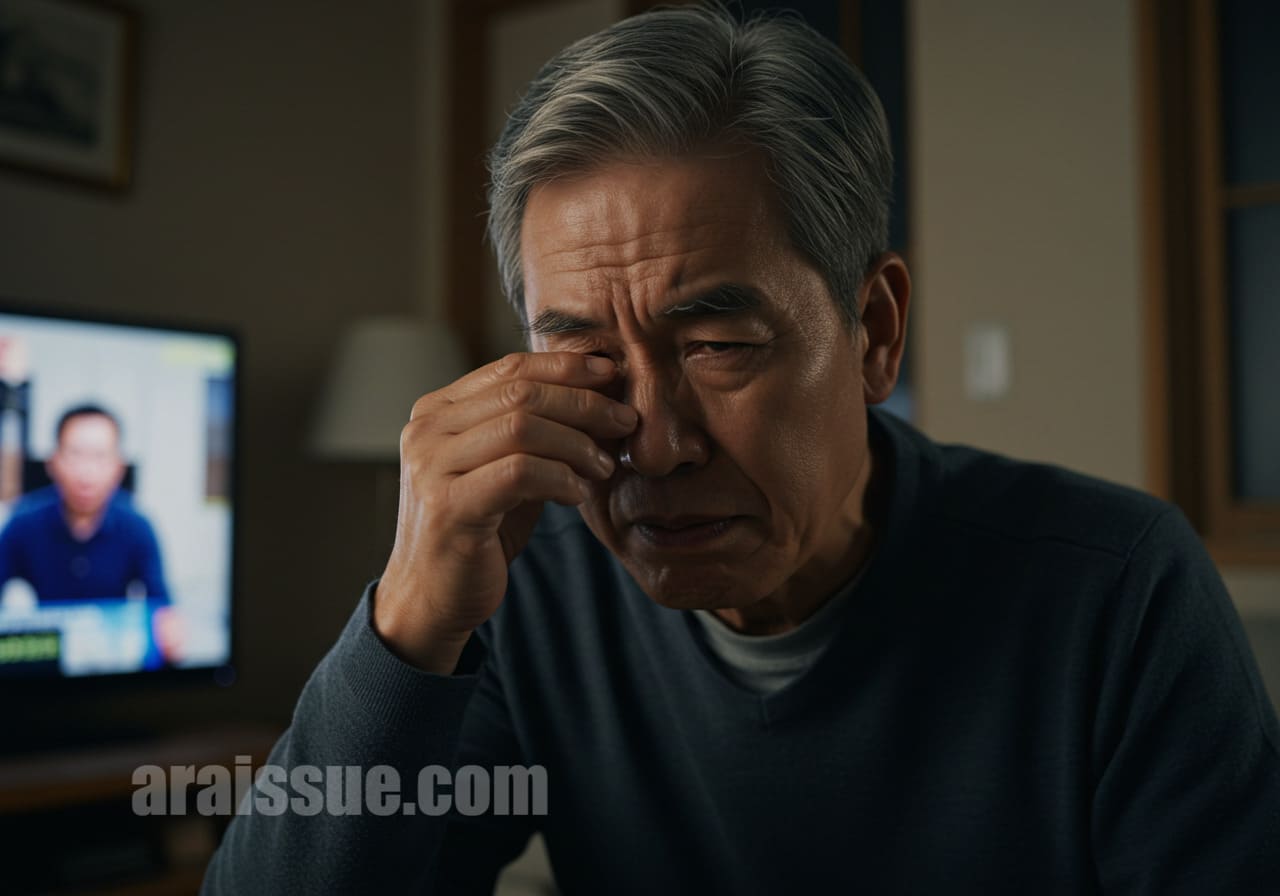 시야 흐림으로 눈을 비비는 장면 묘사