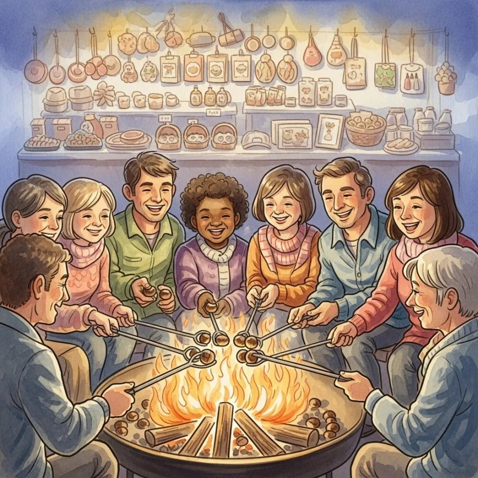 밤 굽기 체험을 하는 즐거운 사람들