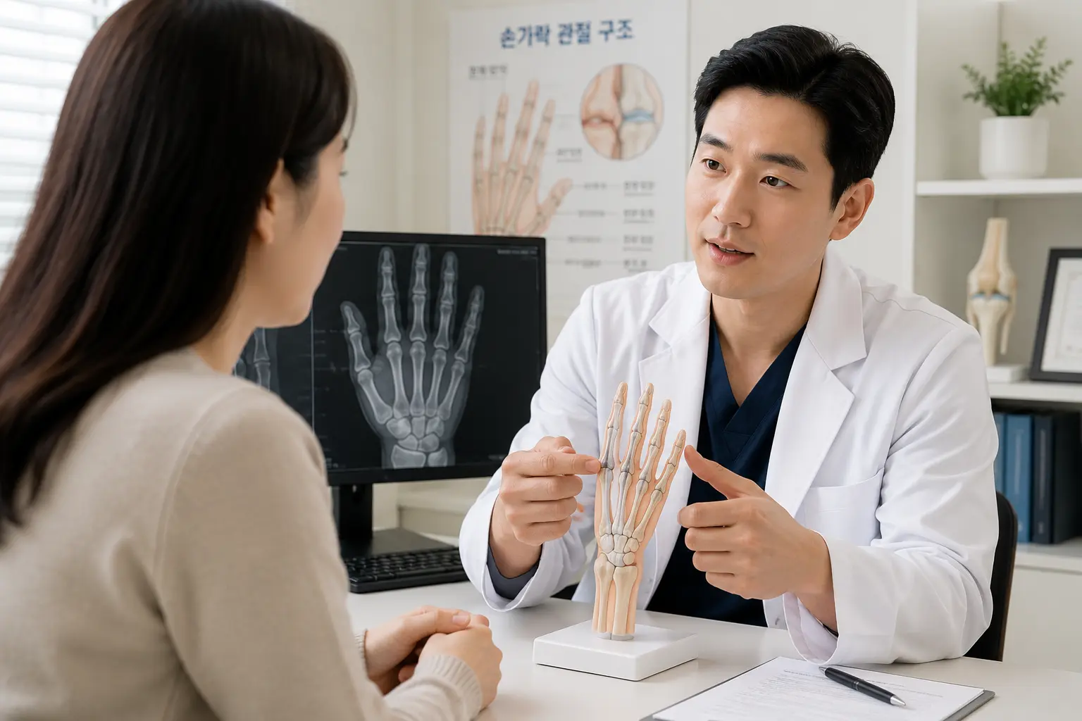 손가락 통증 상담 장면