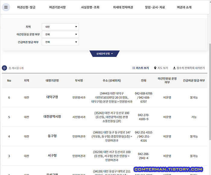 여권 발급 기관 조회 대전