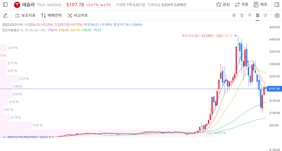 테슬라 주가 월봉