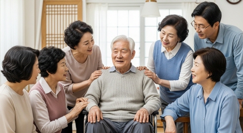 복지용구 상담을 받는 노인과 자녀