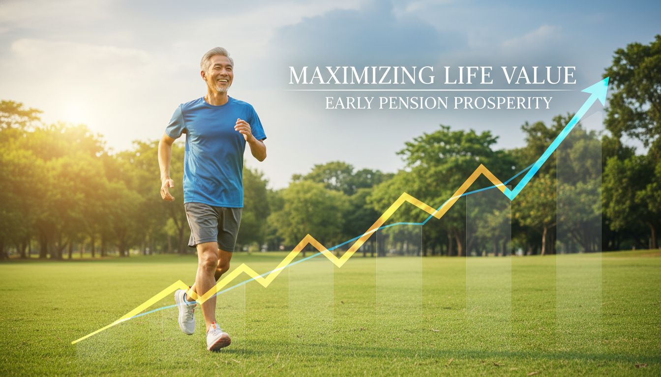 건강한 노후와 국민연금 조기수령으로 경제적 여유를 즐기며 조깅하는 은퇴자의 모습