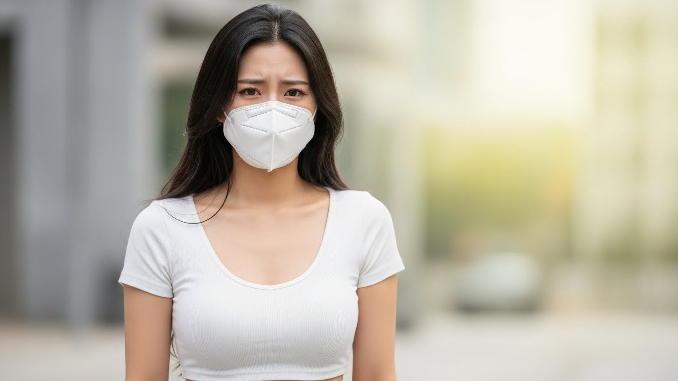 마스크를 쓰고있는 여성