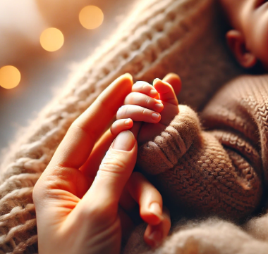 엄마가 아기 손을 마사지하는 모습