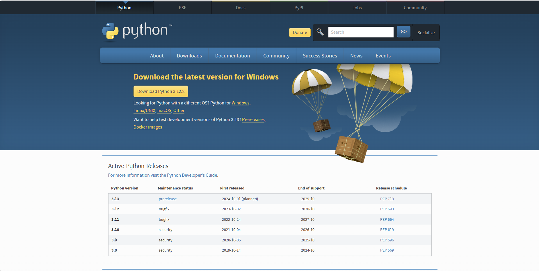 Python download page @python.org
