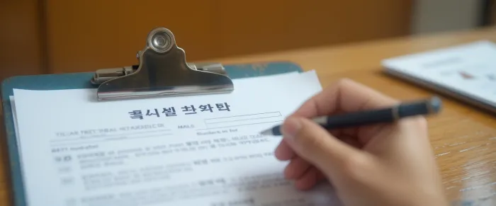 문진표 작성하는 남성