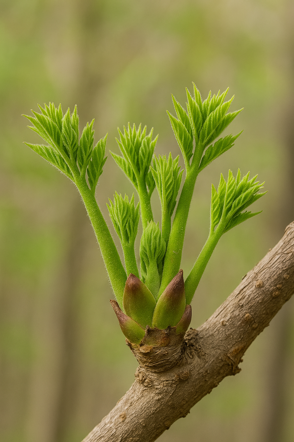 나무줄기 위에 자라는 어린 두릅순