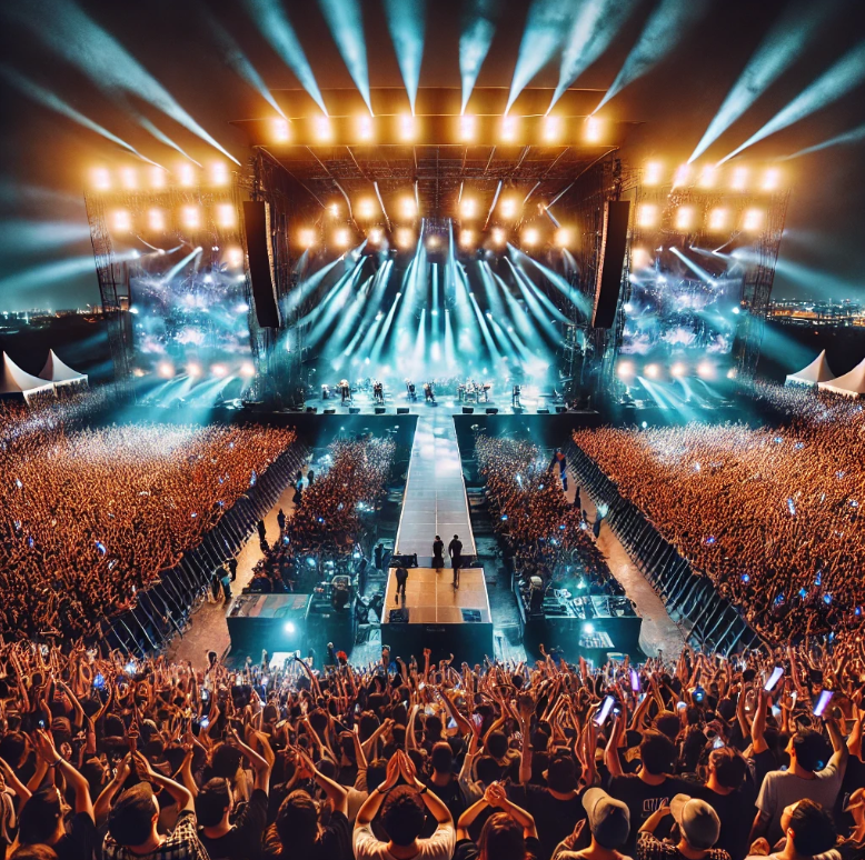 매력적인 라이브 공연 중인 밴드의 무대