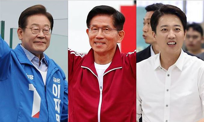 이재명, 김문수, 이준석 후보 사진