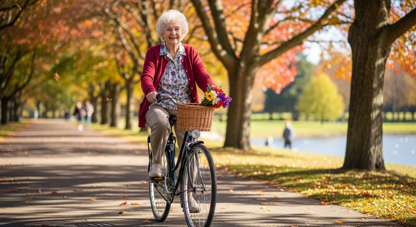 할머니가 자전거를 타는 사진