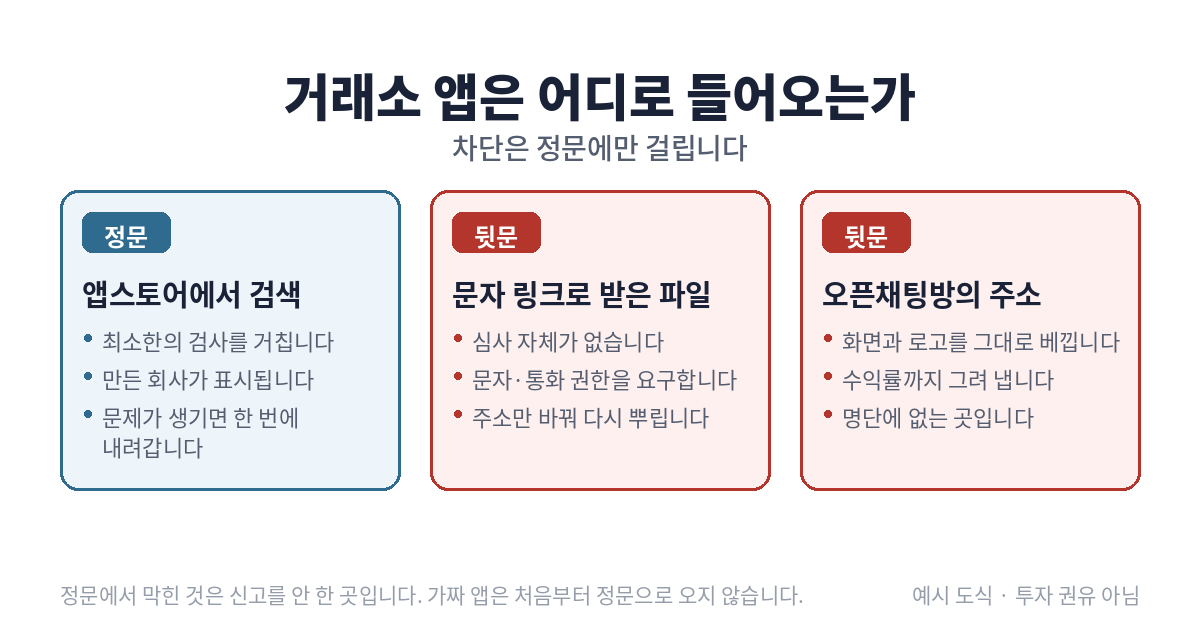 가짜 거래소 앱 설치 경로 세 가지