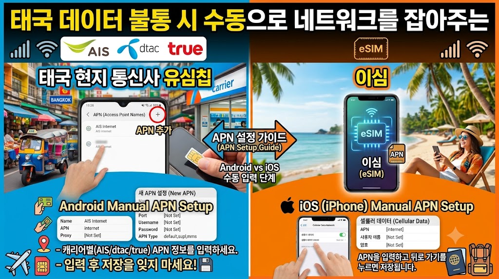 안드로이드 및 아이폰 설정 화면에서 액세스 포인트 이름(APN)을 변경하는 기술적 과정