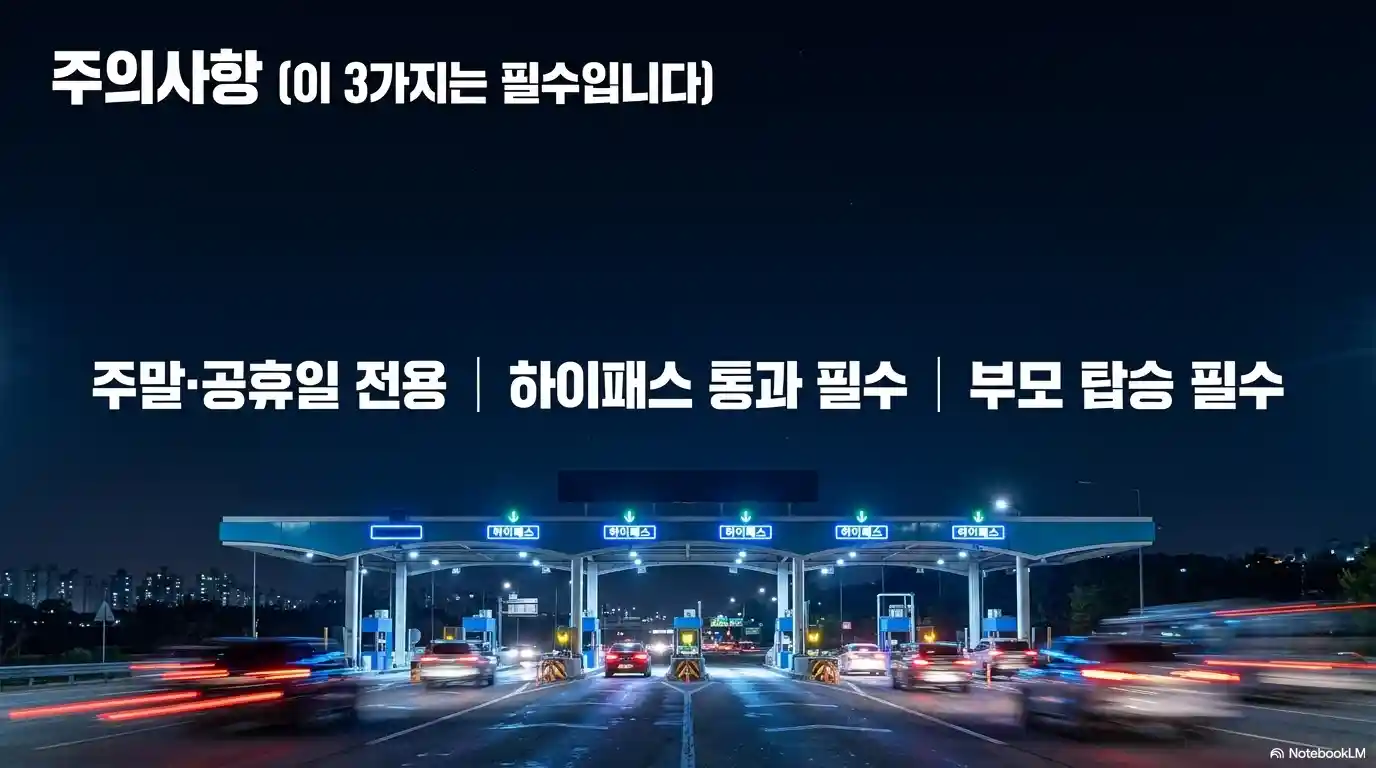 다자녀 고속도로 통행료 할인 이용 시 주말 공휴일 전용과 하이패스 통과 및 부모 탑승 필수 안내