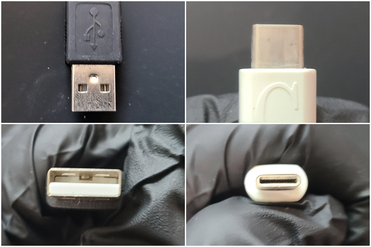 USB Type-A와 Type-C 단자를 상하·정면에서 비교한 이미지