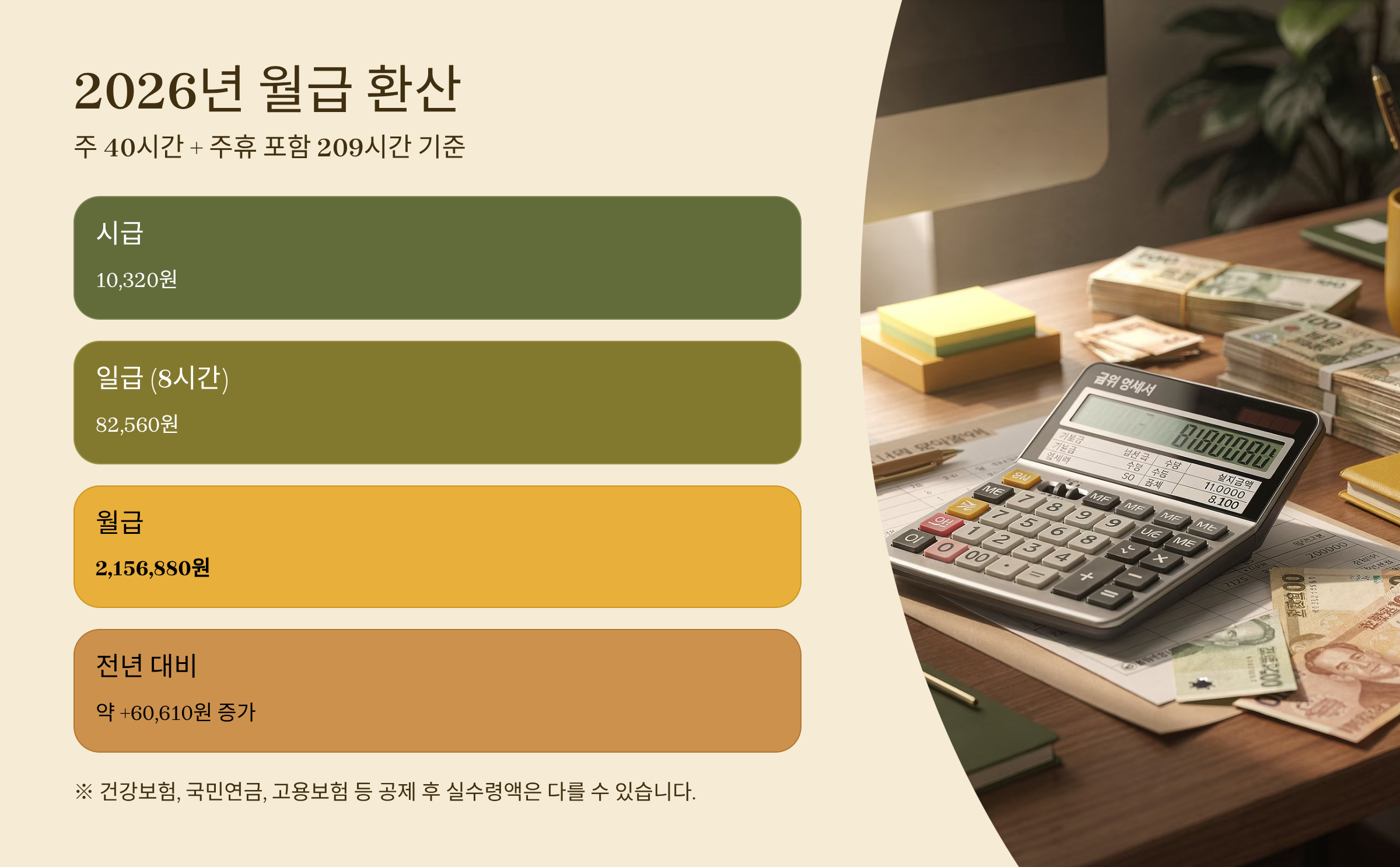 2026년 최저임금 월급환산
