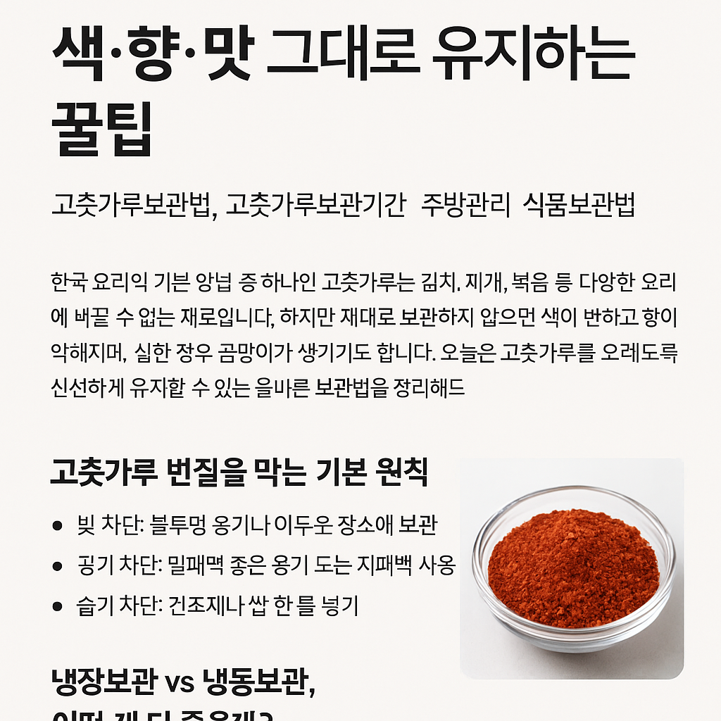 고춧가루 보관법 완벽 정리|색·향·맛 그대로 유지하는 꿀팁 (이미지 챗지피티)